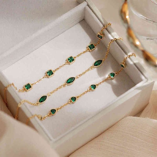 

2021 fashion 14k gold plated 925 sterling sier bracelet for woman geometric eye heart gemstone zircon charm bracelet jewelry, Golden;silver