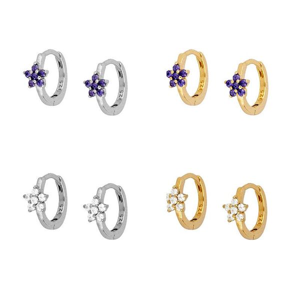 

hoop & huggie zenra 925 sterling silver star flower diamond zircon trend earrings all-match ear buckle minimalist women's, Golden;silver