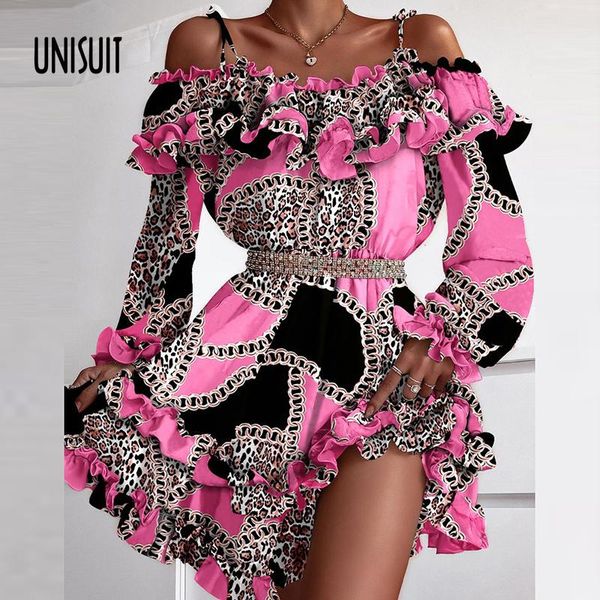 

casual dresses women off shoulder floral dress 2021 autumn hollow out long sleeve party retro v neck pattern printed lady mujer, Black;gray