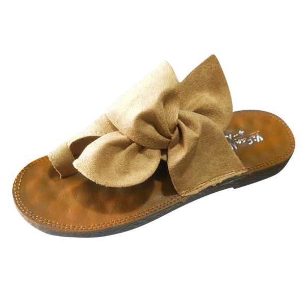 

elegant womens four seasons fashion shoes beach roman solid color butterfly-knot round head clip-toe outdoor slippers, Black