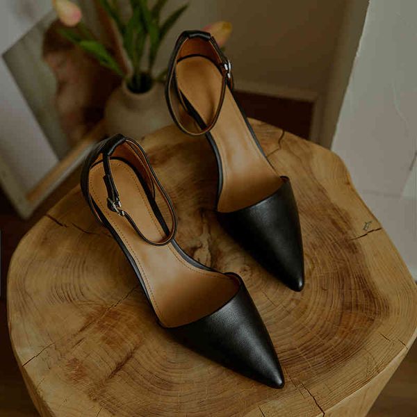 

dress shoes qutaa apontou toe calcanhar grosso verÃ£o moda feminina sapatos de couro genuÃ­no tornozelo cinta fivela sandÃ¡lias femininas taman, Black