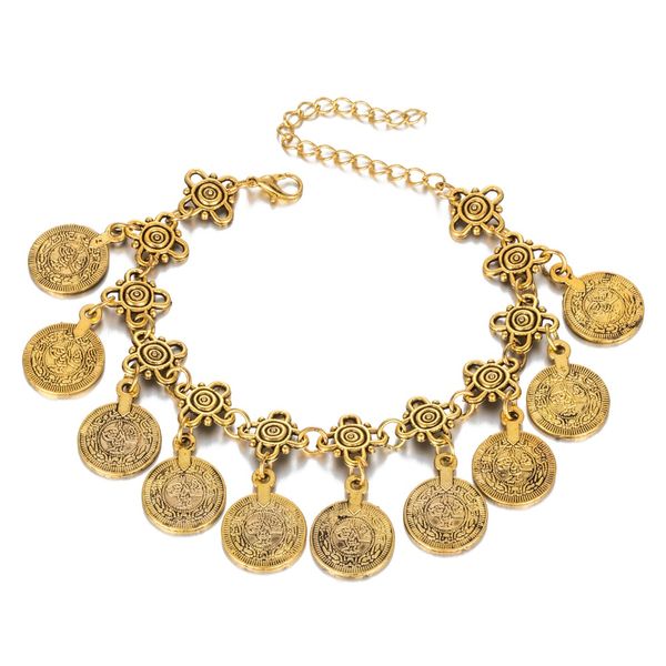 

silver color bohemian metal tassel anklet luxury charm coin ankle bracelet for women jewelry summer style, Red;blue