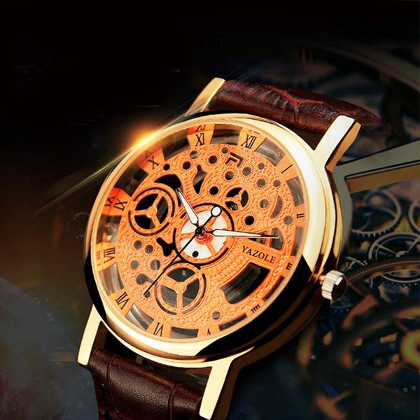 

wristwatches men's watch leather hollow quartz men luxury waterproof luminous wristwatch business sport male clocks montre homme, Slivery;brown