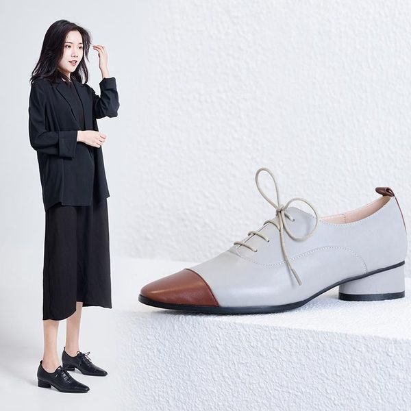 

dress shoes ins women pumps natural leather 22-24.5cm inside and outside full womens splicing small square head, Black