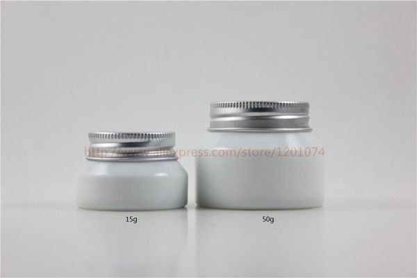 

storage bottles & jars 15g/50g original white glass sloping shoulder jar with silver aluminum lid+white inner lid.cream jar,cosmetic contain
