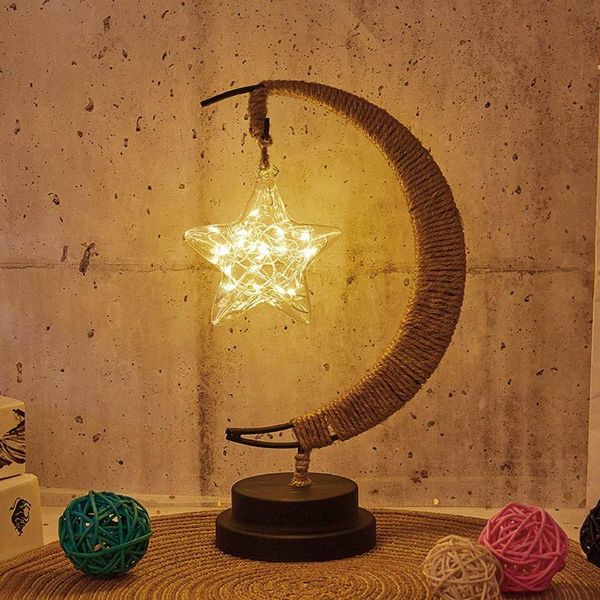 

night lights led lamp stars moon light rattan ball handmade rope usb table children birthday gift