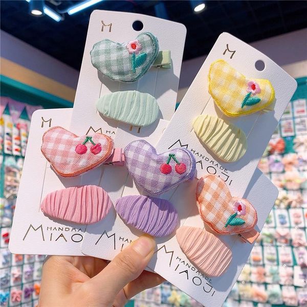 

hair accessories 2021 korean fashion children's bb clip sweet girl baby cute embroidery flower cherry love hairpins, Slivery;white