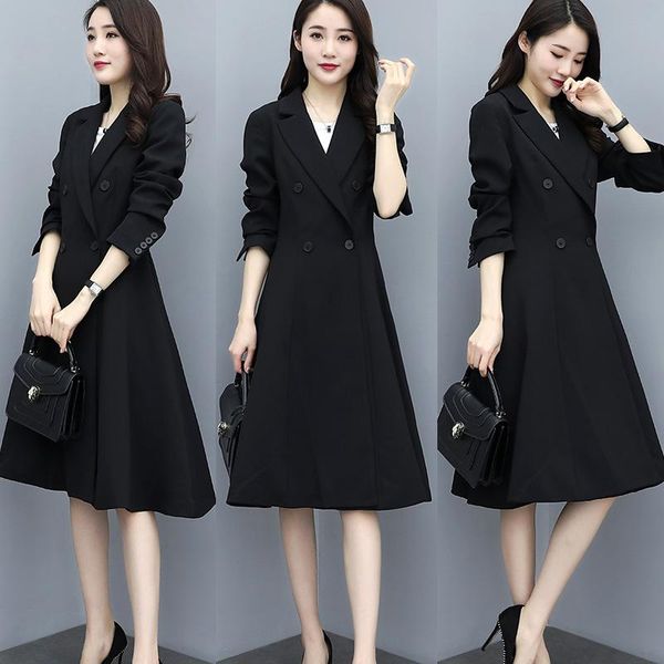 

women's trench coats windbreaker plus size coat for women clothes 2021 overcoat blazer long sobretudo feminino kj2062, Tan;black