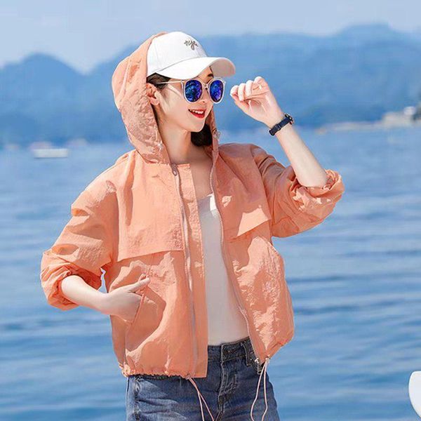 

women's jackets 2021 women fashion chic thin hooded sun protection coat summer casual outwear loose long sleeve beach jacket y339, Black;brown