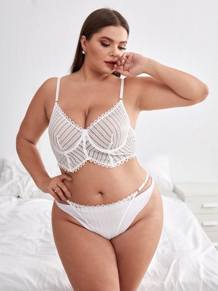 

plus hollow out underwire lingerie set f8io#, Black;white