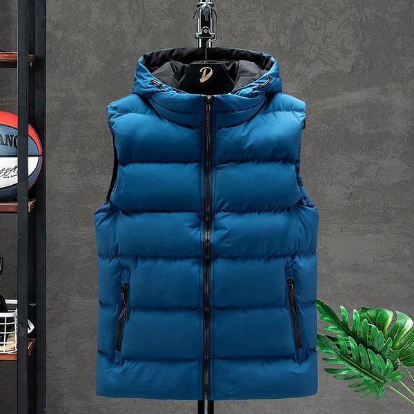

autumn winter warm mens vests down vest men sleeveless waistcoat jackets hooded jacket without sleeve men's, Black;white
