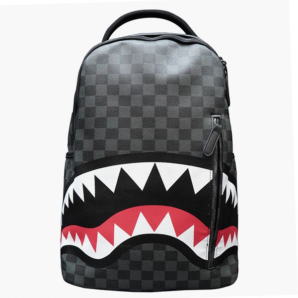 

2021backpack travel bag / fashionable lattice backpack student capacity & shark street trend men's schoolbag