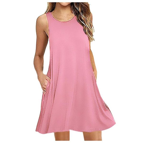 

casual dresses basic mini dress with pocket women round neck sleeveless solid color loose comfy homewear #t3p, Black;gray