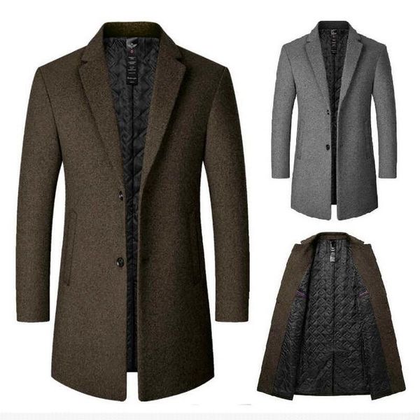 

men's wool & blends winter x-long woolen coat trench male classic cotton lining outwear, Black