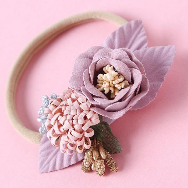 

girls nylon flower headband lovely soft baby headbands born toddler elastic hairbands floral hair accessories, Slivery;white