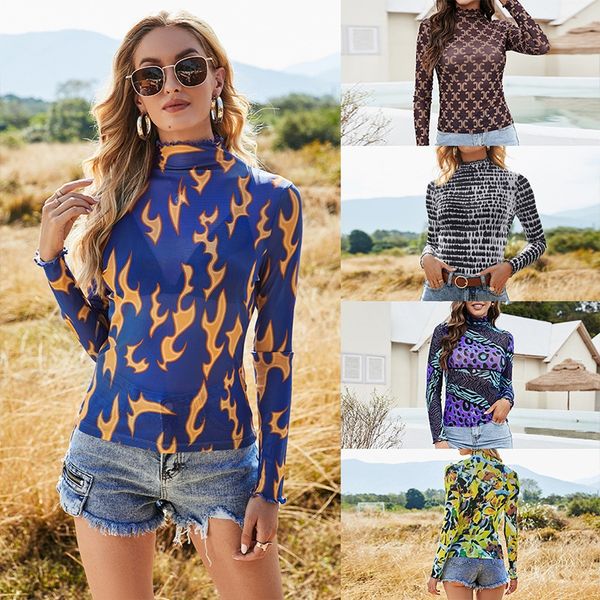 

autumn new women's middle neck long sleeve t-shirt slim slim fit elastic bottomed shirt inner and outer top, White