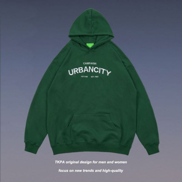 

tkpa american hip hop hooded sweater for male and female students campus style high street casual loose coat trend, Black