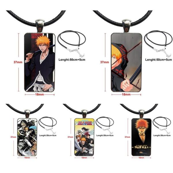 

pendant necklaces fashion glass cabochon necklace with women statement rectangle jewelry for girls anime bleach ichigo kurosaki, Silver