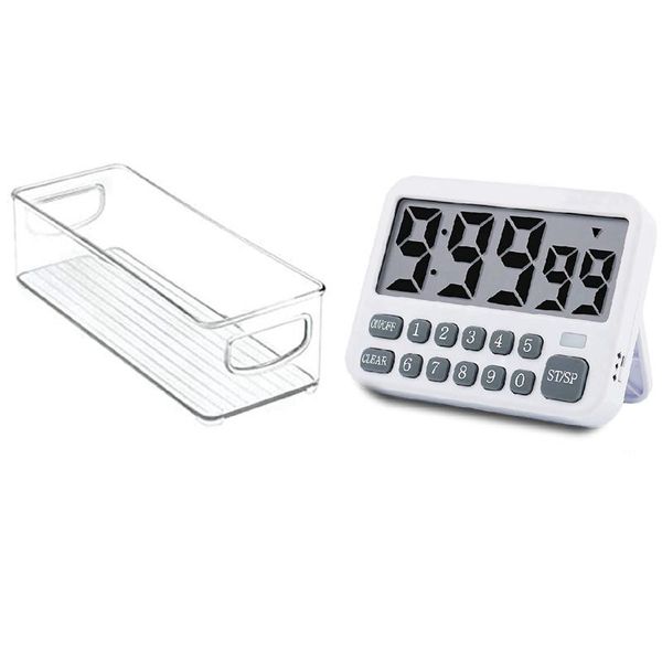 

storage bottles & jars 1 pcs stackable plastic food bin with handles kitchen timer magnetic countdown loud alarm