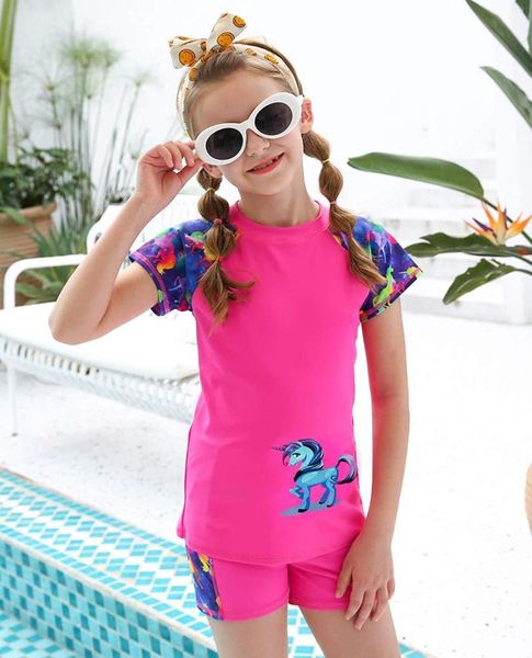 

one-piece suits maico kids two pieces swimsuits set short sleeves swimwear boys girls bathing suit rash guard sets upf 50+ swimming beach we