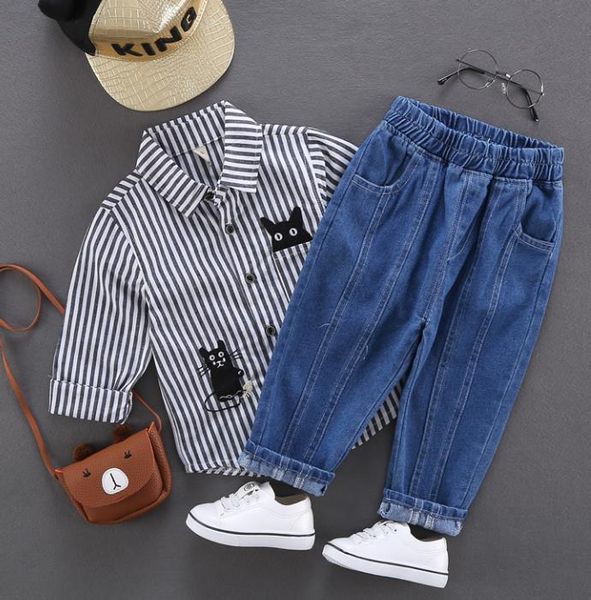 

jeans children's baby denim trousers solid color mid-waist elastic kids stitching spring, Blue