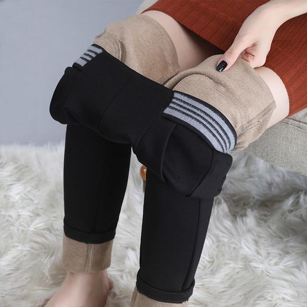 

women's leggings large size casual pants elastic waist middle-aged and elderly high velvet padded women, Black