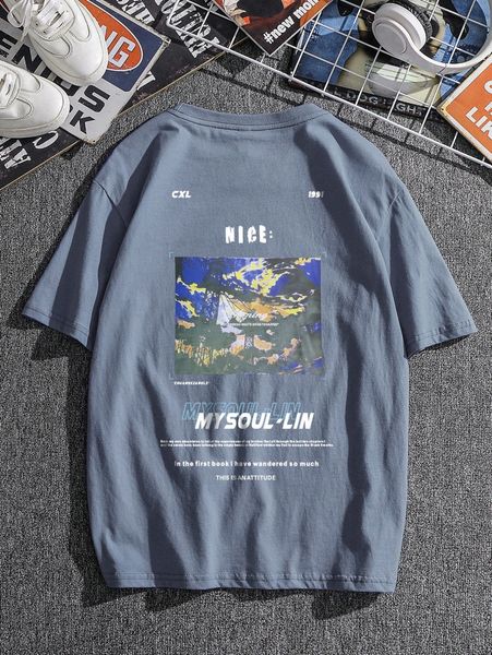 

men slogan and sky print tee 25yk#, White;black