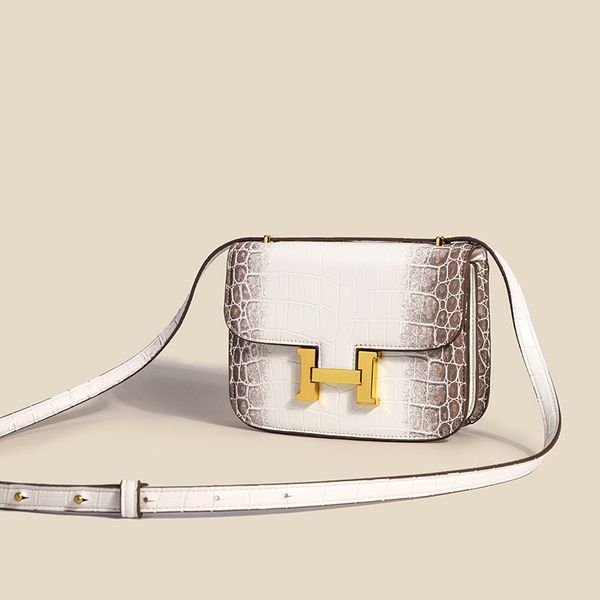 

leather h-button kangkang crocodile pattern net red stewardess female 2021 spring and summer new fashion one shoulder messenger bag