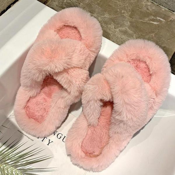 

women slippers pink winter warm soft fluffy fur home fashion non slip flat plush bedroom house shoes slides zapatillas mujer cas, Black