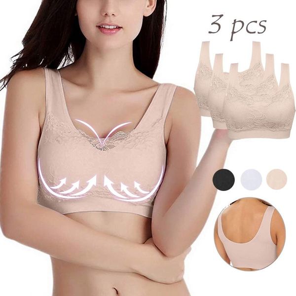 

women 3pcs comfortable breathable lace bra fitness workout yoga underwear outfit