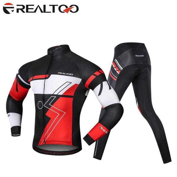

realtoo 2019 new men's spring and autumn long sleeve cycling clothes sports suit cycling shirt cycling pants, Gray