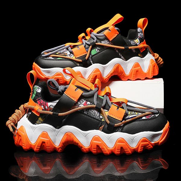 

2021 summer breathable orange casual sneakers mens hip-hop printing mens shoes outdoor trainer sneakers mens new zapato hombre