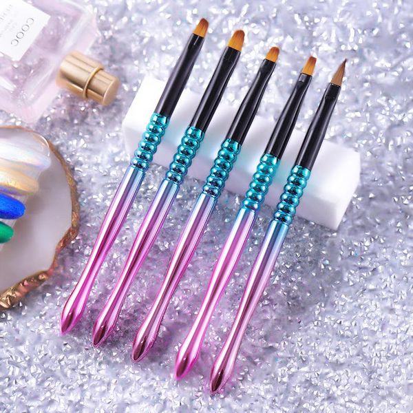 

nail brushes gradient 3/5pcs colours handle art painting drawing uv gel extension brush manicure french tips round flat head set pen, Yellow