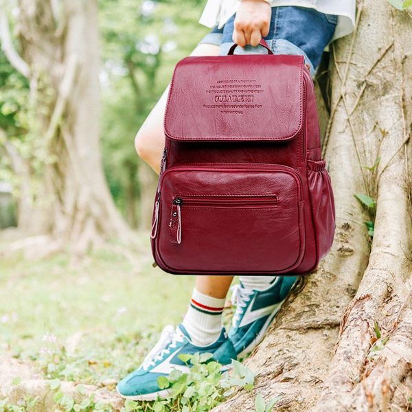 

outdoor bags fashion large capacity backpack school bag soft leather waterproof travel