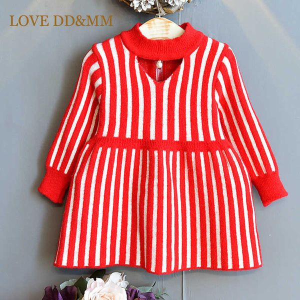 LOVE DDMM Abiti da ragazza Autunno Inverno Abito arcobaleno a righe per bambini a maniche lunghe Abiti da festa carini Costumi per bambini 210715