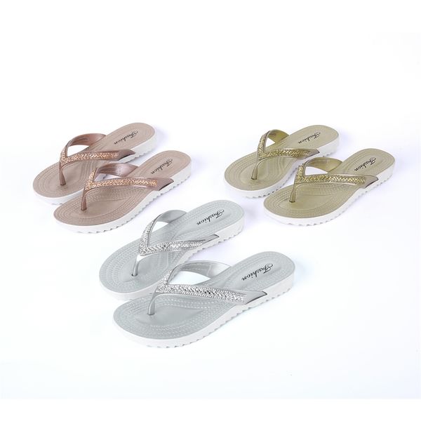 

2021 fashion fashion custom casual flat beach slide sandal summer beach lady flip-flops pvc diamond women's shoes, Black