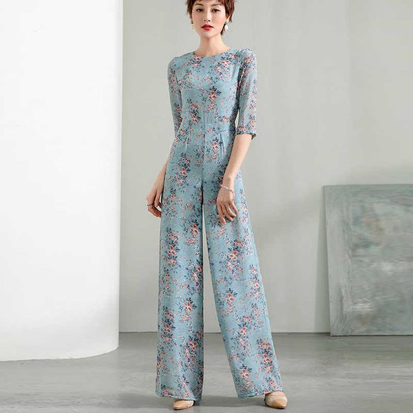 

summer party jumpsuit for women high street chiffon print elegant half sleeve o-neck wide leg rompers plus size 3xl 4xl 210625, Black;white