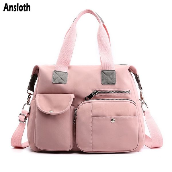 

ansloth waterproof nylon travel bag for women solid color handbag lady big shoulder female duffels hps809 211118