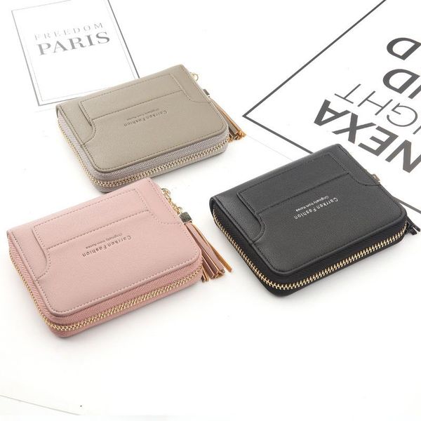 

women's short wallet small square korean leisure zero multi card slot tassel bag wallets purse, White