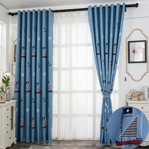 

children's room curtain cartoon sailboat embroidered shade cloth window screen living bedroom & drapes