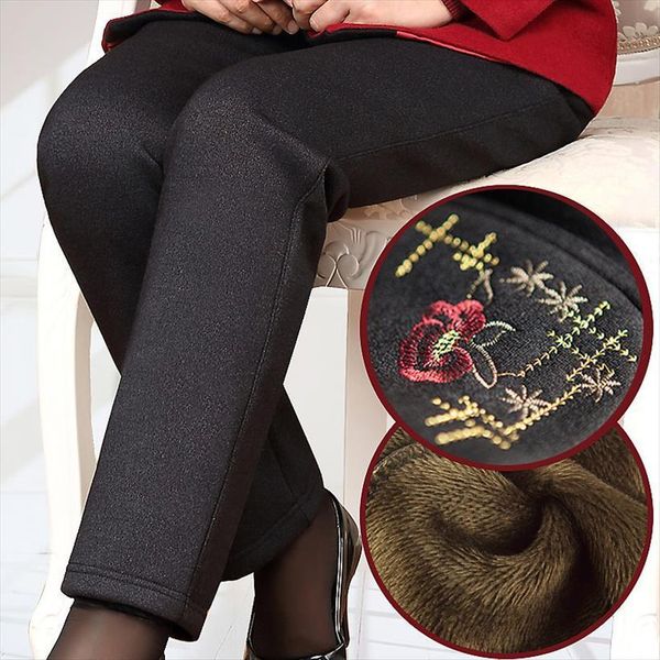 

elderly winter warm velvet women pant elastic waist casual straight trousers plus size loose grandma thicked w1745, Black;white