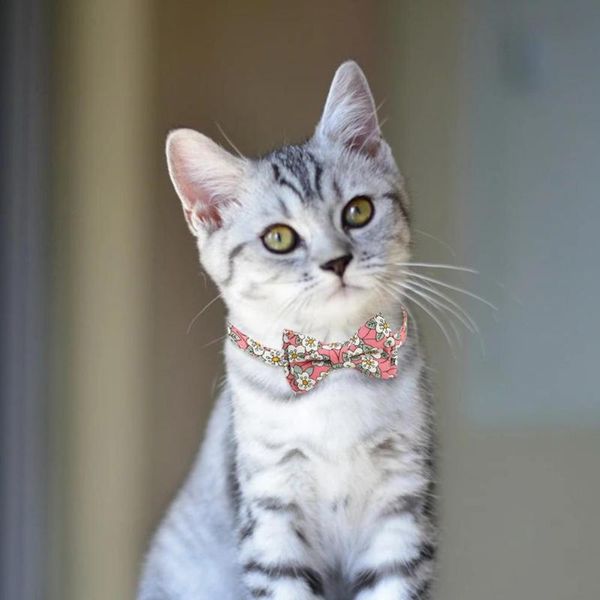 

cat collars & leads cats necklace bow-knot design adjustable cotton skin friendly lovely floral print pet kitten collar with bell for suppli