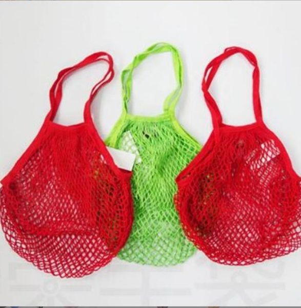 Borsa a rete in rete di cotone con corda per la spesa di frutta e verdura a manico lungo per vestiti da sole, giocattoli, borse da basket