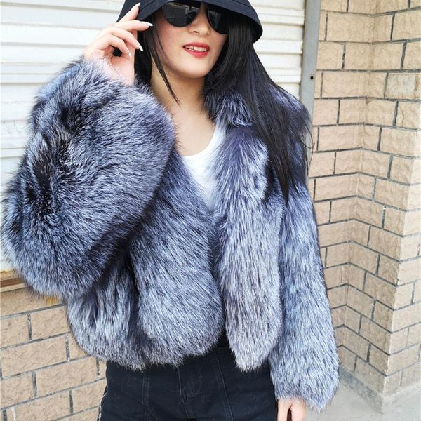 

women's fur & faux natural coat long sleeve women real short jacket winter with luxury 2021 high quality, Black