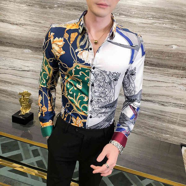 

t shirts british style luxury printing for 2021 clothes all game long sleeve casual men's clothing fine fine-tuning club tuxedo dress r, White;black