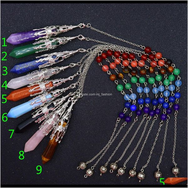 

& pendants jewelry drop delivery 2021 hexagonal chakra crystal gemstone pendant pointed quartz stone chain necklaces p0kgc, Silver