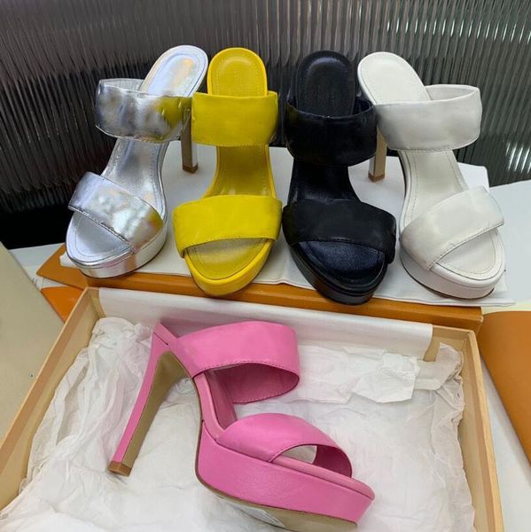 

2021 designer women high heels leather shoes summer ladies fashion black white woman thick bottom sandals with box 1