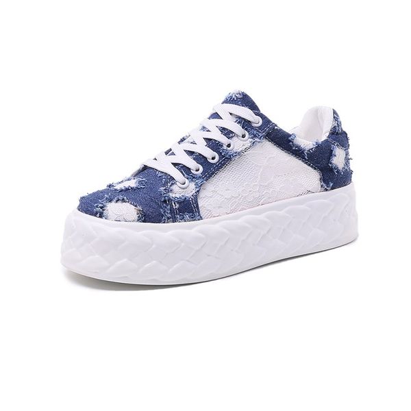

Women Platform Sneakers Breathable Lace Casual Trendy Shoes Ladies Comfortable Sponge Cake Bottom Wedge White Sneakers Chaussure, 620lightblue