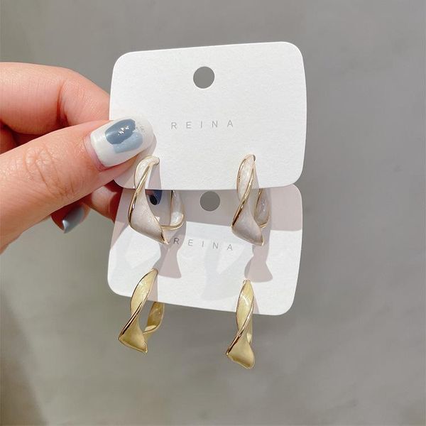 

hoop & huggie lovoacc chic twist enamel earrings for women minimalist yellow white color twisted rope statement party jewelry, Golden;silver