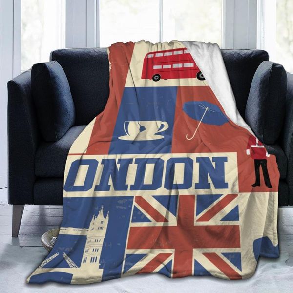 

flannel blanket retro poster with london symbols soft micro fleece for bathrobe sofa bed travel home winter spring fall blankets
